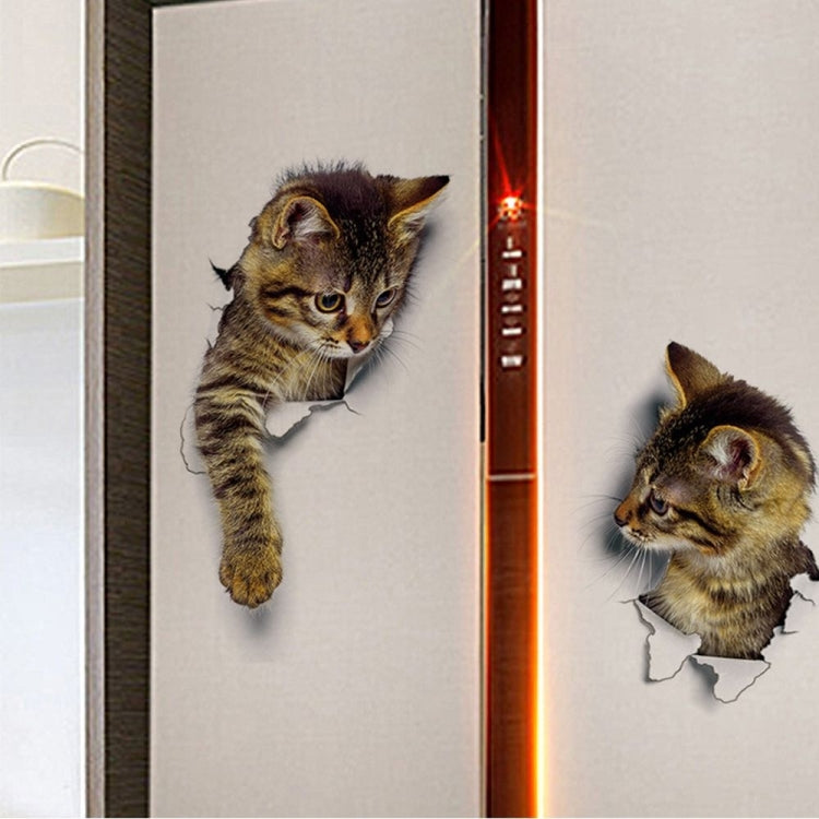 10 PCS Removable Waterproof Cartoon 3 D Cat Pattern Wall Sticker Bathroom Toilet Sticker