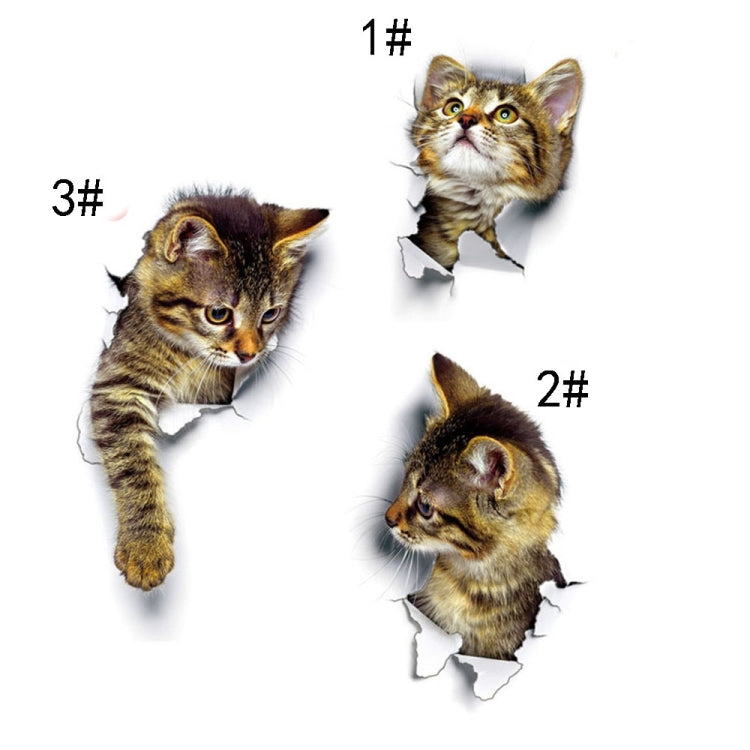 10 PCS Removable Waterproof Cartoon 3 D Cat Pattern Wall Sticker Bathroom Toilet Sticker