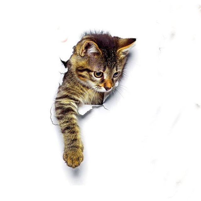 10 PCS Removable Waterproof Cartoon 3 D Cat Pattern Wall Sticker Bathroom Toilet Sticker