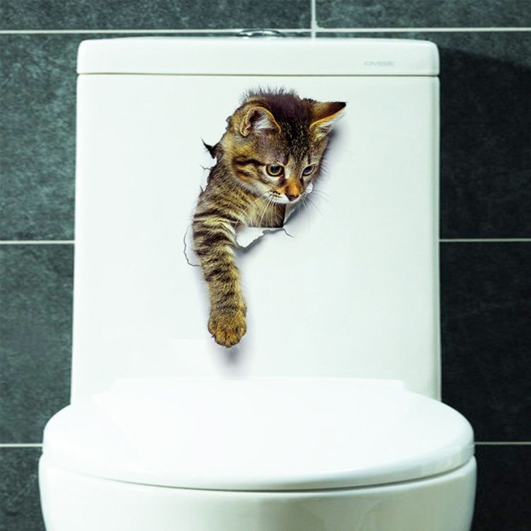10 PCS Removable Waterproof Cartoon 3 D Cat Pattern Wall Sticker Bathroom Toilet Sticker