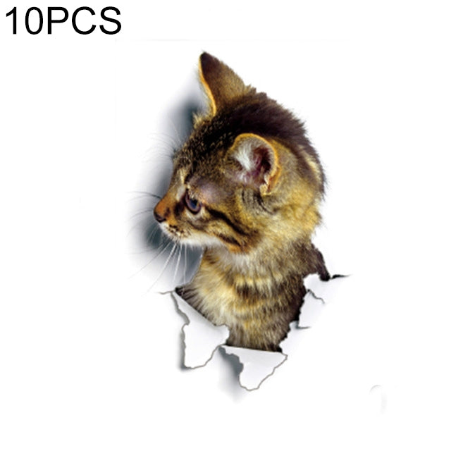 10 PCS Removable Waterproof Cartoon 3 D Cat Pattern Wall Sticker Bathroom Toilet Sticker