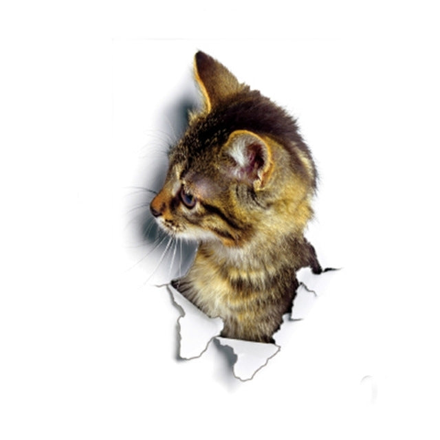 10 PCS Removable Waterproof Cartoon 3 D Cat Pattern Wall Sticker Bathroom Toilet Sticker