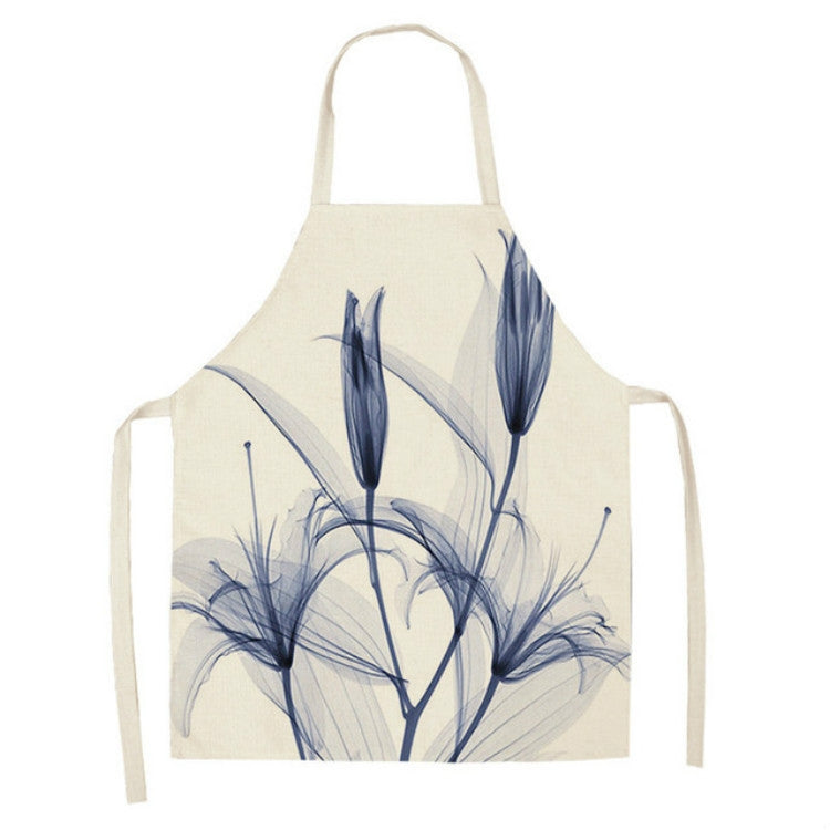 Cotton and Linen Creative Plant Floral Print Apron, Size:47x38cm