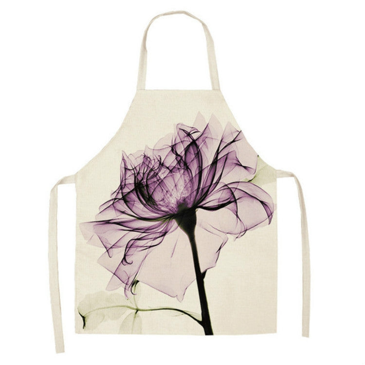 Cotton and Linen Creative Plant Floral Print Apron, Size:47x38cm