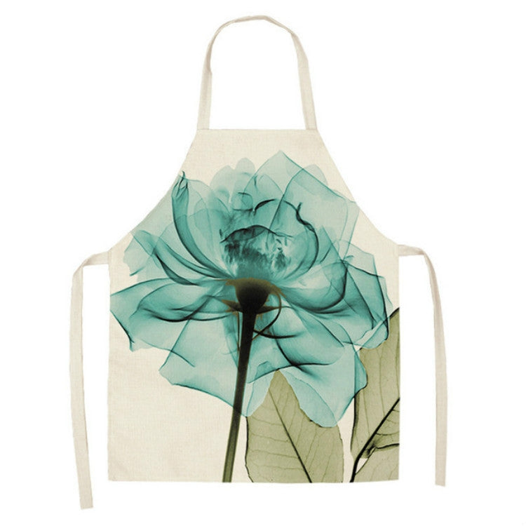 Cotton and Linen Creative Plant Floral Print Apron, Size:68x55cm