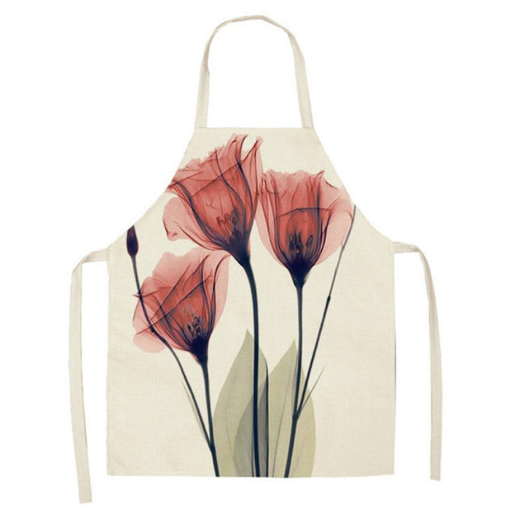 Cotton and Linen Creative Plant Floral Print Apron, Size:68x55cm