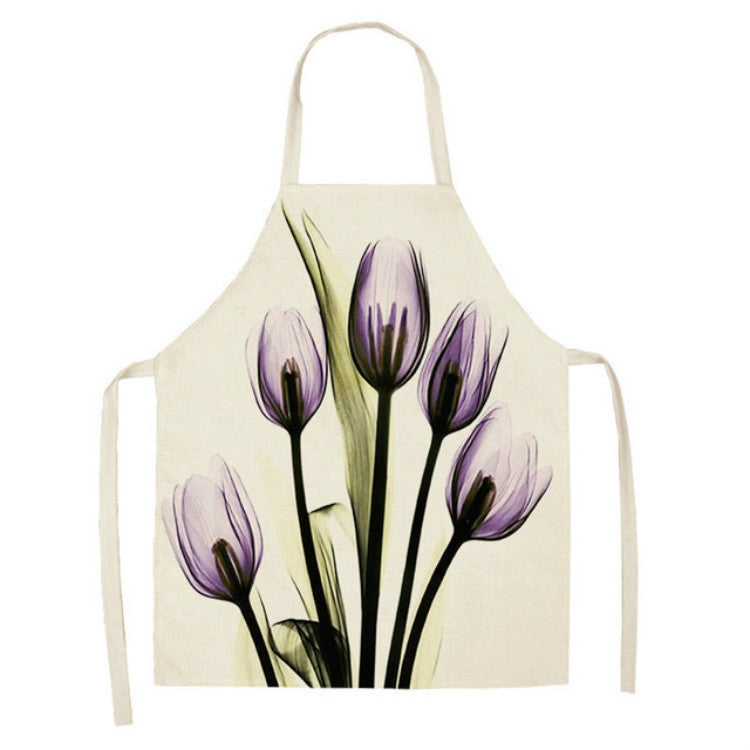Cotton and Linen Creative Plant Floral Print Apron, Size:68x55cm