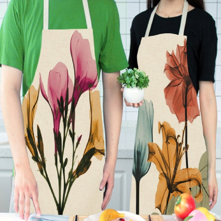 Cotton and Linen Creative Plant Floral Print Apron, Size:68x55cm