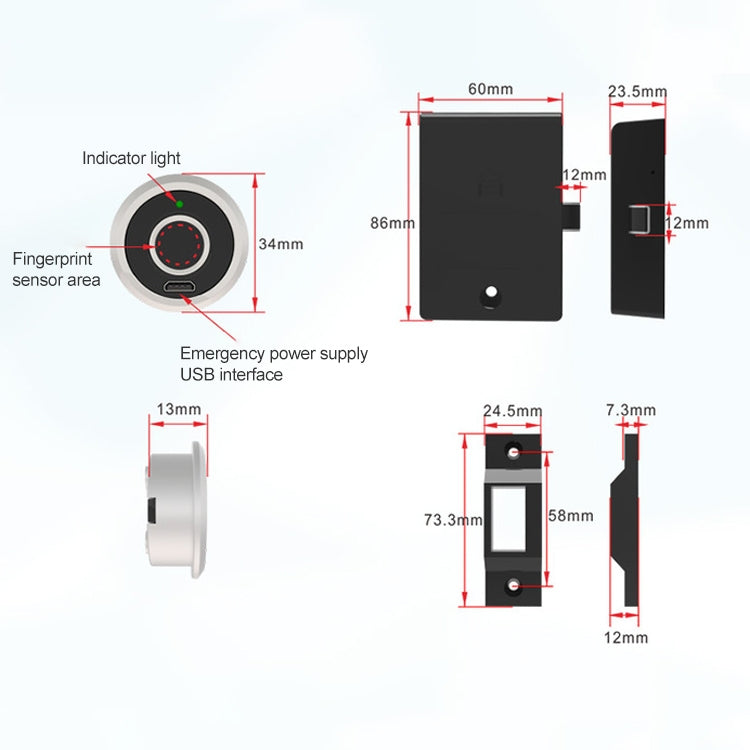 F050 Semiconductor Fingerprint Cabinet Lock Zinc Alloy Drawer Lock Smart Furniture Lock
