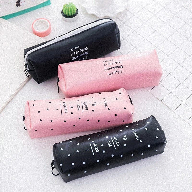 Letter Pattern Pencil Case Pencil Bag School Students Stationery Office Supplies Soft PU Pencilcase Gift Cute Pencil Box Pouch