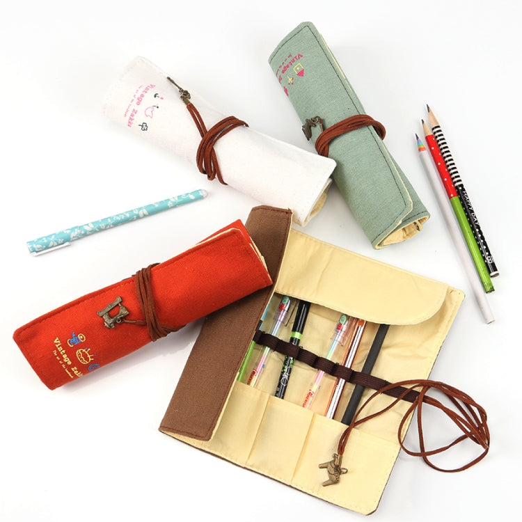 Cute Canvas Bag Holder Roll Up Stationery Pencil Bag Stationery Supplies