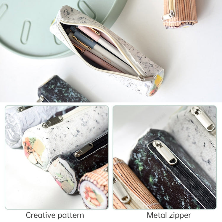Creative Pencil Bag Kimbap Rice Cylinder Fashion Cute Printing Zipper Pencil Bag Student Pencil Case