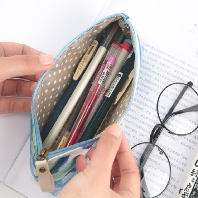 Kawaii Canvas Pencil Bags Cases Colorful Creative Brush Doodle Pouch School Supplies Stationery Pen Box