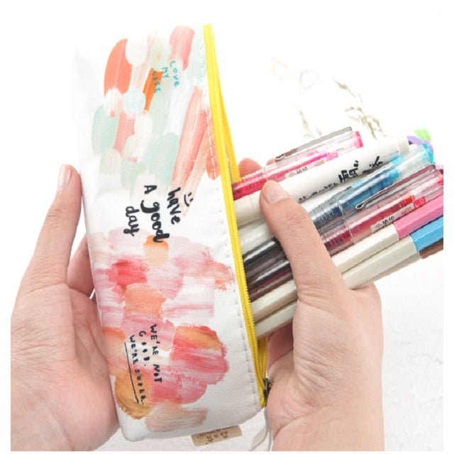 Kawaii Canvas Pencil Bags Cases Colorful Creative Brush Doodle Pouch School Supplies Stationery Pen Box