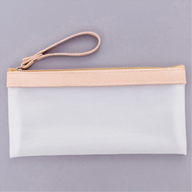 Creative Solid Color Transparent Scrub Pencil Bag Student Pencil Case Office School Supplies