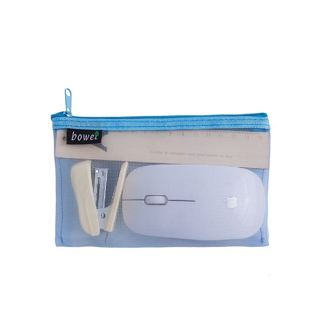4 PCS Simple Transparent Mesh Pencil Case Pen Bag Office Student School Supplies