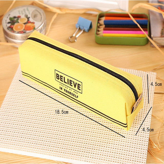 Simple Canvas Pencil-box Student School Pencil Case Office Stationery Storage Bag Small Items Bag