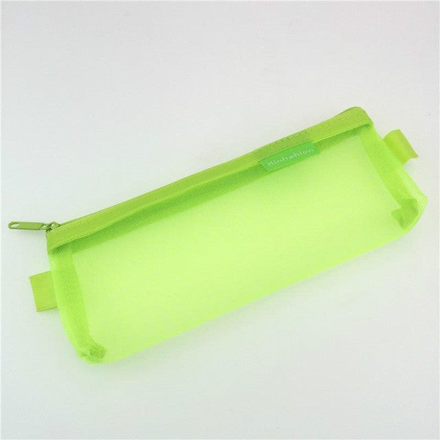 N81409 Transparent Grid Zipper Pen Bag Pencil Case Storage Package Grils Stationery School Supplies