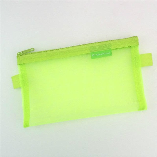 N81409 Transparent Grid Zipper Pen Bag Pencil Case Storage Package Grils Stationery School Supplies