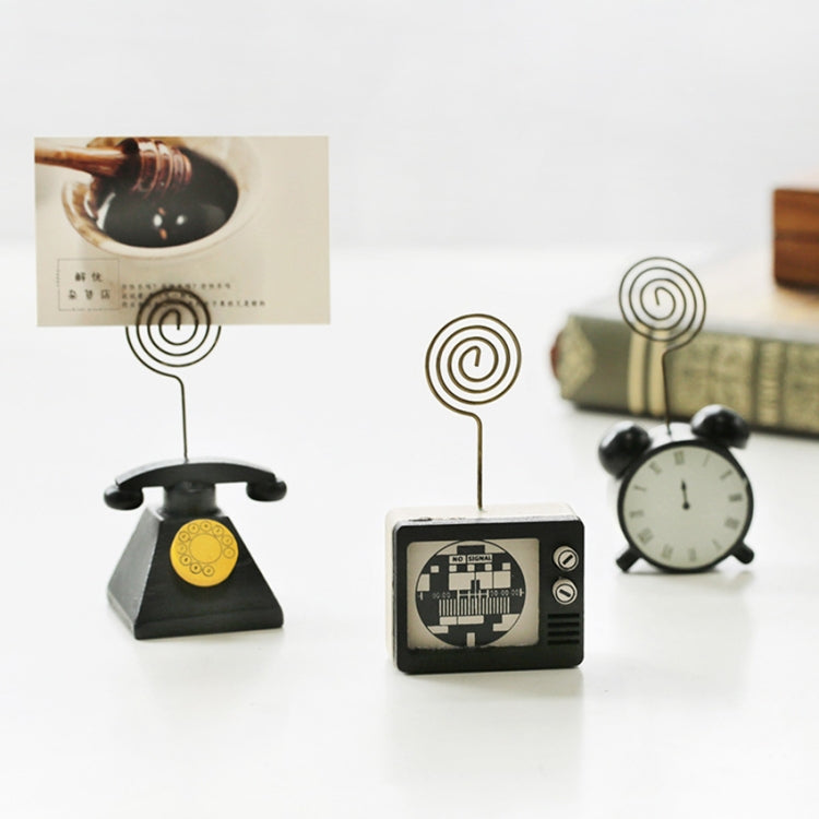 2 PCS Wooden Cartoon Card Stock Notes Folder Photo Clip Card Message Clip Office Supplies Information Clip, Type:Alarm clock