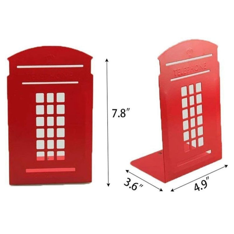 1 Pair Telephone Booth Design Anti-Skid Bookends Book Shelf Holder Stationery (Red)(Red)