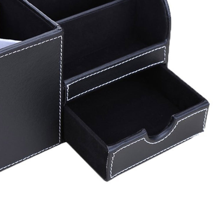 PU Leather Multi-function Desk Stationery Organizer Pen Storage Box(Black)