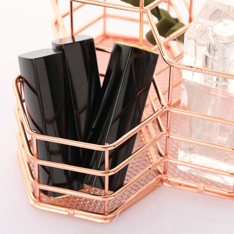 2 PCS Pen Cup Holder Desk Hexagon Iron Hollow Makeup Brush Organizer Stationery Storage Container Hexagonal Penholder(Rose Gold)