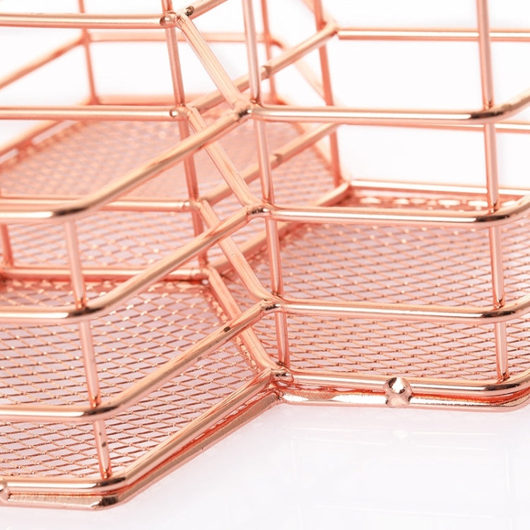 2 PCS Pen Cup Holder Desk Hexagon Iron Hollow Makeup Brush Organizer Stationery Storage Container Hexagonal Penholder(Rose Gold)