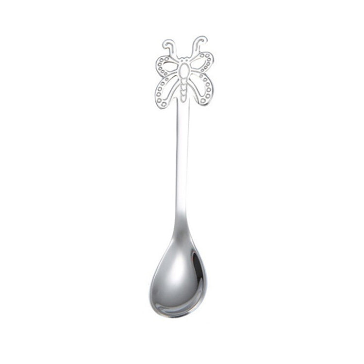 Multicolor Stainless Steel Butterfly Coffee Spoon Fruit Cold Drink Ice Cream Dessert Tea Spoon, Color:Silver
