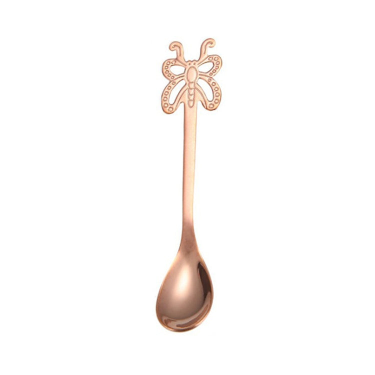 Multicolor Stainless Steel Butterfly Coffee Spoon Fruit Cold Drink Ice Cream Dessert Tea Spoon, Color:Rose Gold