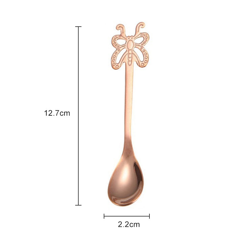 Multicolor Stainless Steel Butterfly Coffee Spoon Fruit Cold Drink Ice Cream Dessert Tea Spoon, Color:Rose Gold
