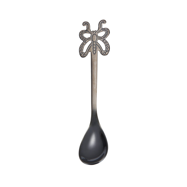 Multicolor Stainless Steel Butterfly Coffee Spoon Fruit Cold Drink Ice Cream Dessert Tea Spoon, Color:Black