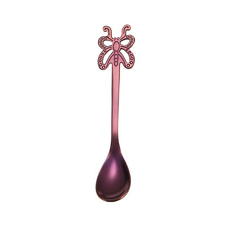 Multicolor Stainless Steel Butterfly Coffee Spoon Fruit Cold Drink Ice Cream Dessert Tea Spoon, Color:Purple