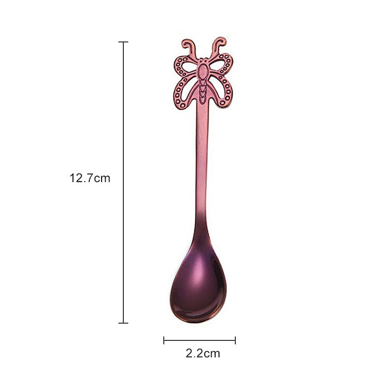 Multicolor Stainless Steel Butterfly Coffee Spoon Fruit Cold Drink Ice Cream Dessert Tea Spoon, Color:Purple