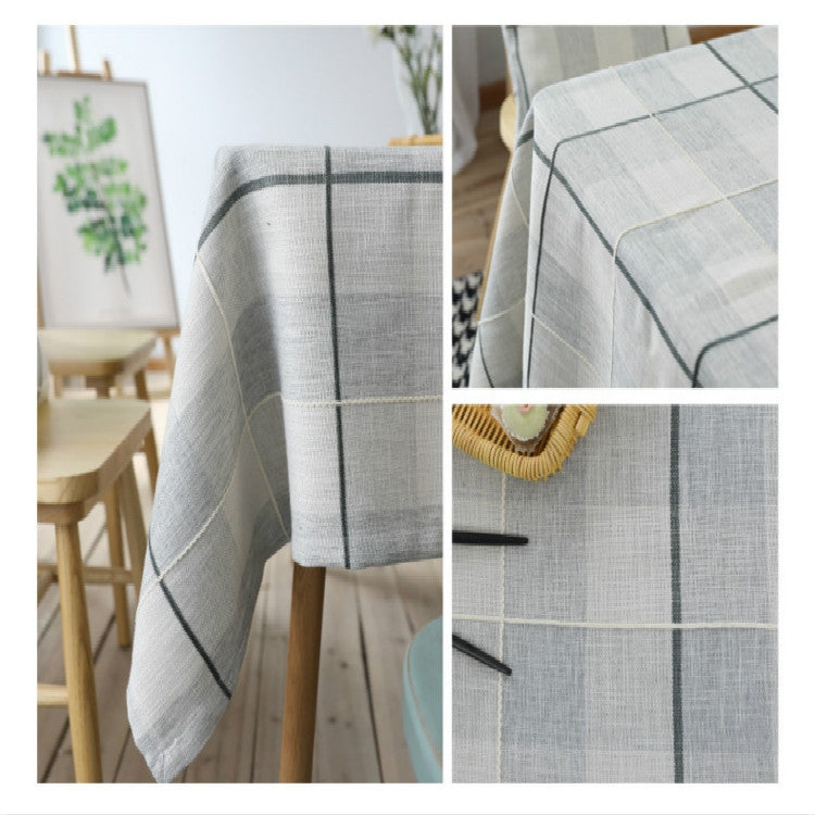 Grid Pattern Cotton Linen Cotton Table Cloth For Dustproof Home Decor Dinner Table Cover, Size:140x140cm(Light Coffee)