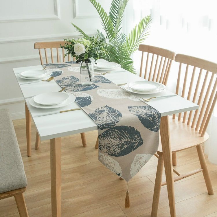 Modern Table Runners Printed Cotton Linen Dining Table Cloth, Size:30x220cm(Leaves)