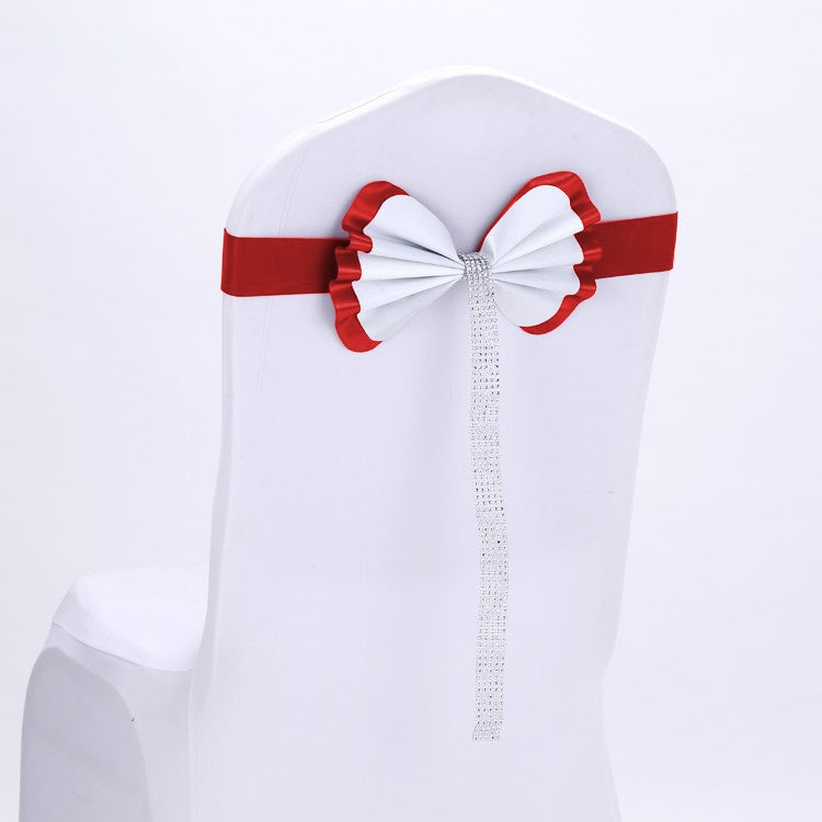 Bow Tie Leather Satin Chair Sash Bands For Wedding Party Spandex Chair Cover For Hotel Chair Decor, Color:Red