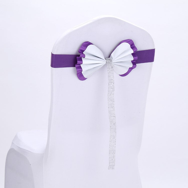 Bow Tie Leather Satin Chair Sash Bands For Wedding Party Spandex Chair Cover For Hotel Chair Decor, Color:Violet