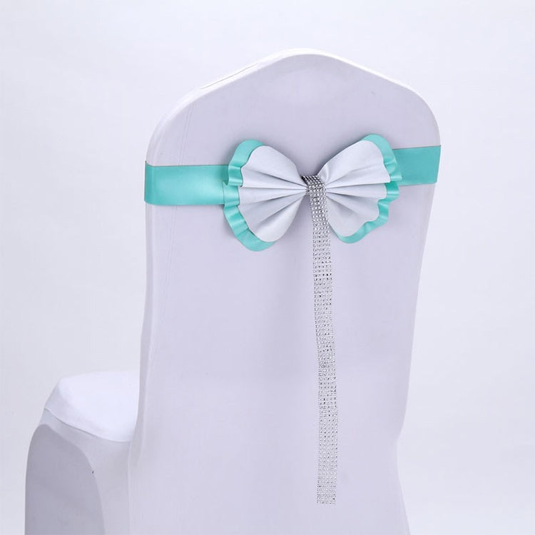 Bow Tie Leather Satin Chair Sash Bands For Wedding Party Spandex Chair Cover For Hotel Chair Decor, Color:Blue