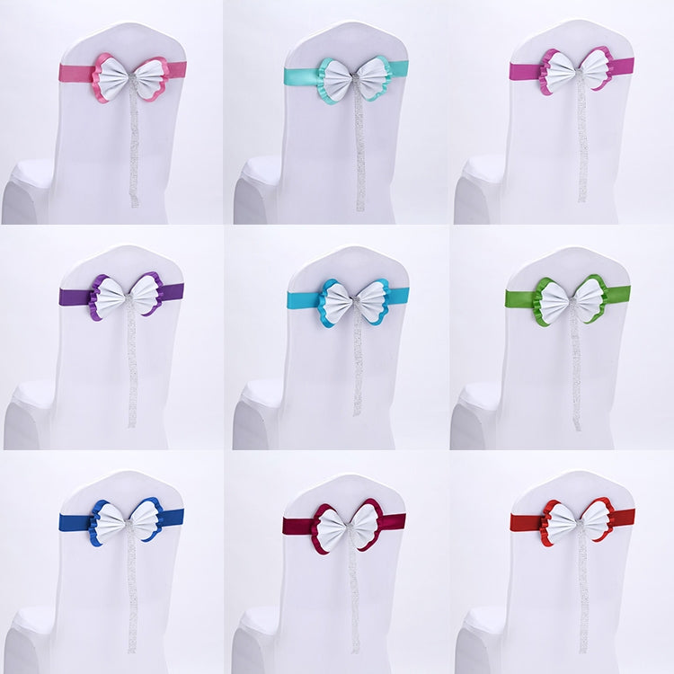 Bow Tie Leather Satin Chair Sash Bands For Wedding Party Spandex Chair Cover For Hotel Chair Decor, Color:Golden