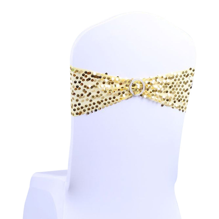 Elastic Glitter Chair Bow Ties Hotel Supplies Gold Chair Sash Sequin Event Banquet Party Wedding Chairs Decoration