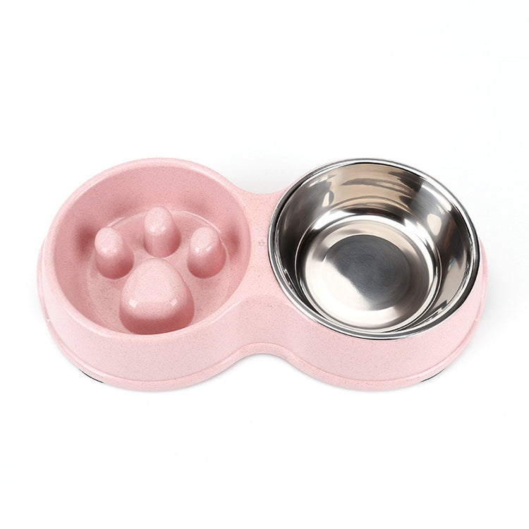 Slow Food Anti-choke Stainless Steel Double Bowl Pet Non-slip Cat Food Bowl