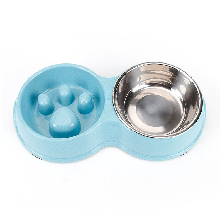 Slow Food Anti-choke Stainless Steel Double Bowl Pet Non-slip Cat Food Bowl