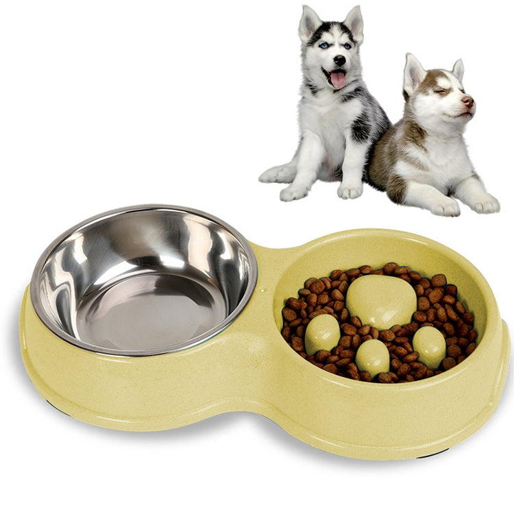 Slow Food Anti-choke Stainless Steel Double Bowl Pet Non-slip Cat Food Bowl