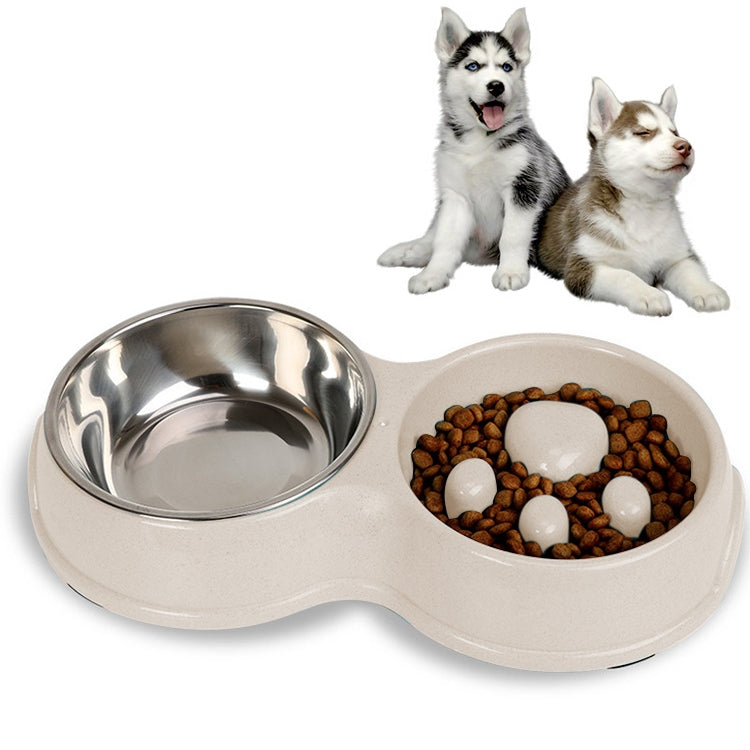 Slow Food Anti-choke Stainless Steel Double Bowl Pet Non-slip Cat Food Bowl