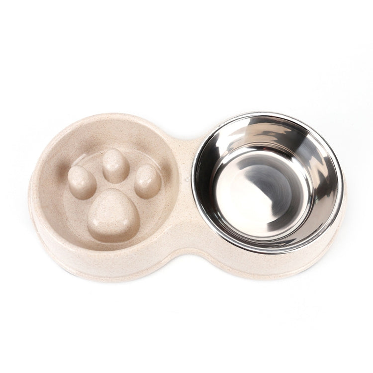 Slow Food Anti-choke Stainless Steel Double Bowl Pet Non-slip Cat Food Bowl
