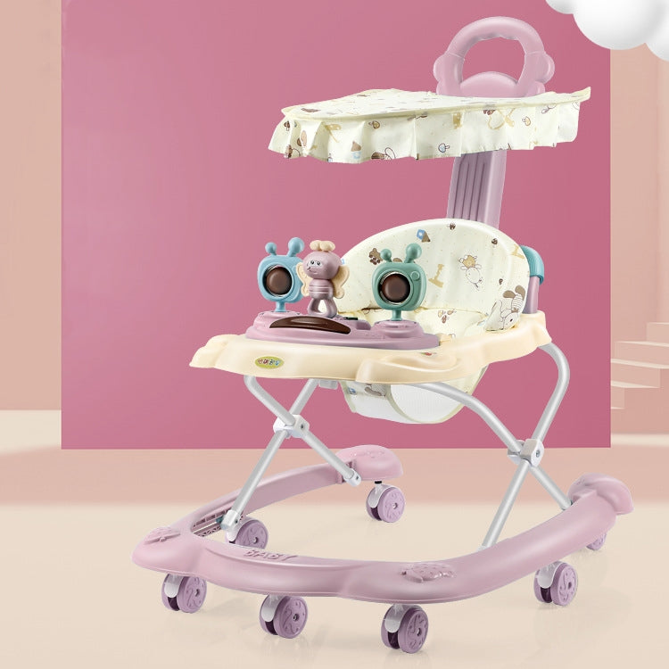 Baby Walker Anti-O-leg Multi-function Anti-rollover Trolley, Style:With Awning, Specifications:Regular Version(Pink)