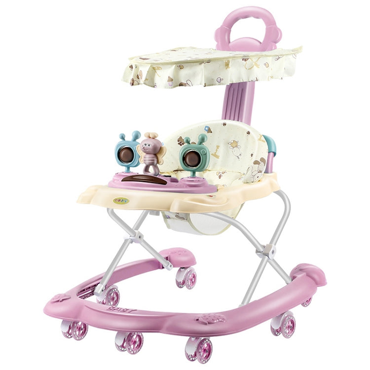 Baby Walker Anti-O-leg Multi-function Anti-rollover Trolley, Style:With Awning, Specifications:Regular Version(Pink)