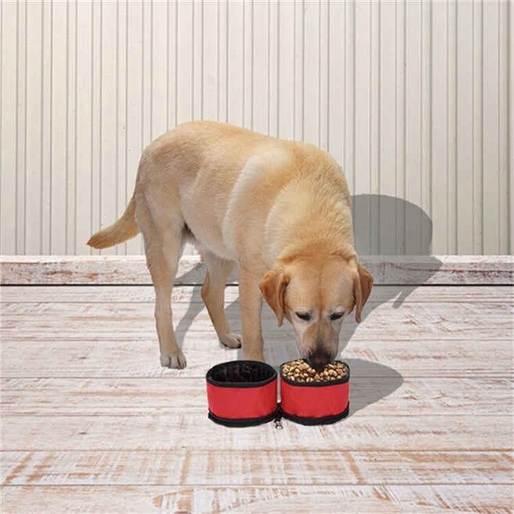 Pet Travel Portable Folding Oxford Cloth Waterproof Dog Bowl with Zipper(Red)