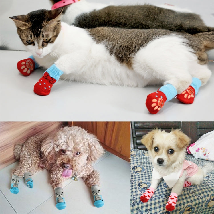 2 Pairs Pet Dog Puppy Cat Shoes Slippers Non-Slip Socks Pet Cute Indoor for Small Dogs Cats Snow Boots Socks, Size:L